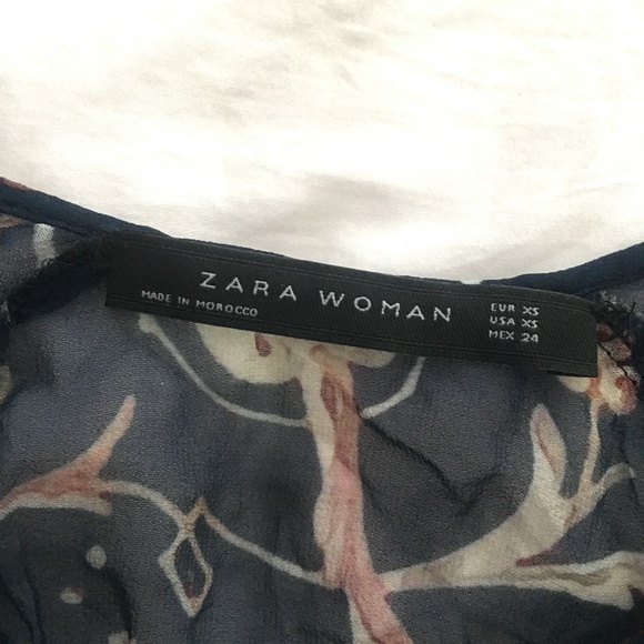 Zara navy floral semi-sheer cape blouse XS - Picture 8 of 12